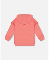 Deux par Big Girls Super Soft Hooded Tunic With Frill Coral