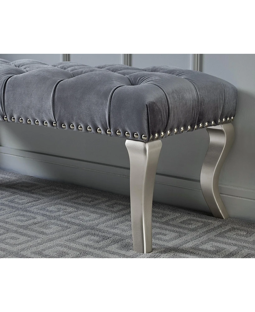 Simplie Fun Maxem Tufted Fabric Upholstered Bench Nailhead Trim , Gray