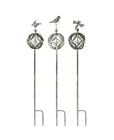 Slickblue Ornamental Metal Garden Stake With Bird And Insect Accents (Set of 3)