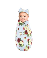 Touched by Nature Infant Girl Cotton Swaddle Blanket and Headband, Rose Mum, 0-6 Months