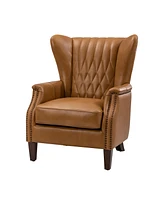 Traditional Wallace Genuine Leather Recliner with Tapered Solid Wood Legs