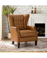 Traditional Wallace Genuine Leather Recliner with Tapered Solid Wood Legs