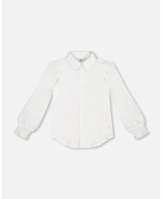 Deux par Big Girls Long Sleeve Button Front Shirt Off White