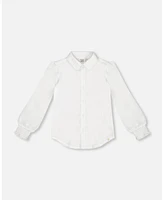 Deux par Big Girls Long Sleeve Button Front Shirt Off White