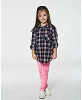 Deux par Toddler Girls Long Sleeve Button Front Tunic Flannel Shirt Plaid Navy And Pink - Toddler|Child