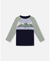 Deux par Baby Boys Raglan T-Shirt With Print Sage And Navy