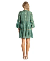 La Moda Clothing Women's Green Short Dress with Gold Polka Dots