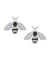 Bling Jewelry Estate Art Deco Style Garden 3D Insect Micro pave Black White Cubic Zirconia Queen Bumble Bee Stud Earrings Sterling Silver