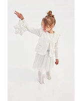 Deux par Big Girls Long Sleeve Dress With Glittering Tulle Skirt Off White