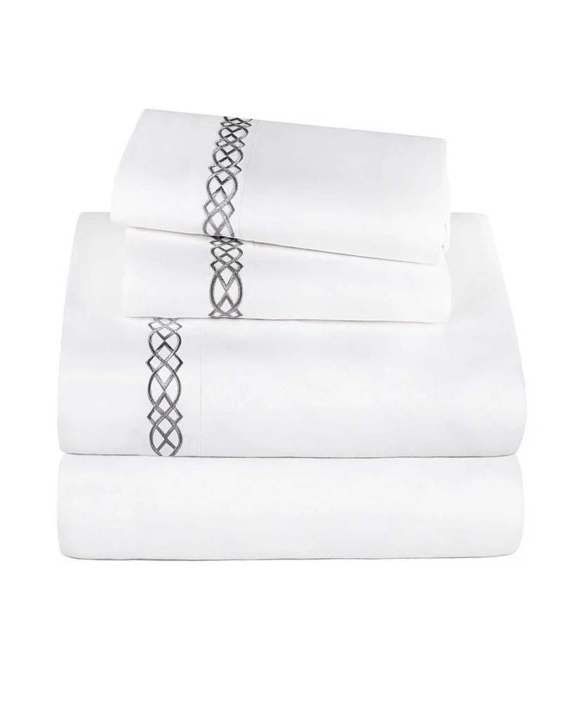 Superior Egyptian Cotton 1000 Thread Count Embroidered Bed Sheet Set, Queen