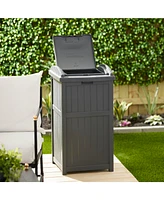 Suncast Trashcan Hideaway Outdoor 33 Gallon Garbage Trash Waste Bin, Cyberspace