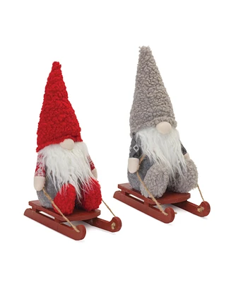 Slickblue Plush Winter Gnome On Sled (Set of 2