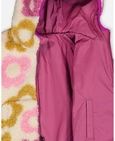 Deux par Little Girls Reversible Sherpa Jacket Purple Flowers - Toddler|Child