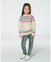 Deux par Toddler Girls Norwegian Jacquard Sweater Beige Mix - Toddler|Child