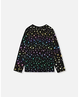 Deux par Big Girls Long Sleeve T-Shirt Foil Black Printed Stars