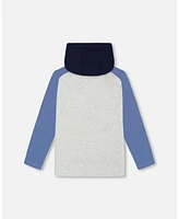 Deux par Big Boys Raglan Hooded T-Shirt Gray Mix And Blue