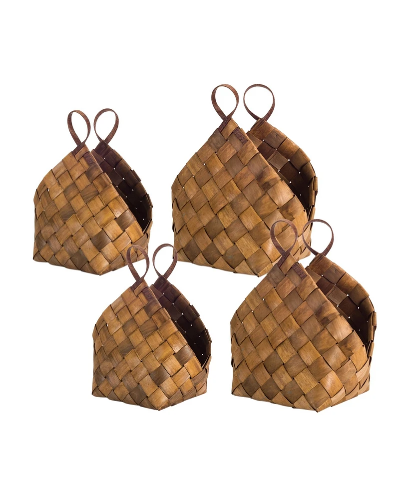 Slickblue Set of 4 Woven Metasequoia Wood Baskets with Handles