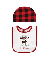 Hudson Baby Baby Boys Unisex Baby Cotton Bib and Headband or Caps Set, Moose Wonderful Time, One