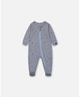 Deux par Baby Boys Organic Cotton One Piece Pajama Air Blue Printed Trees