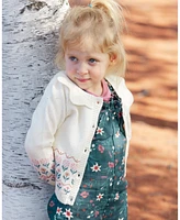 Deux par Baby Girls Jacquard Knit Cardigan Off White With Flowers