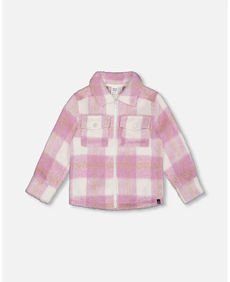 Deux par Toddler Girls Overshirt Wool-Effect With Pockets Plaid Lilac And Off White - Toddler|Child