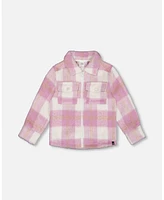 Deux par Toddler Girls Overshirt Wool-Effect With Pockets Plaid Lilac And Off White - Toddler|Child