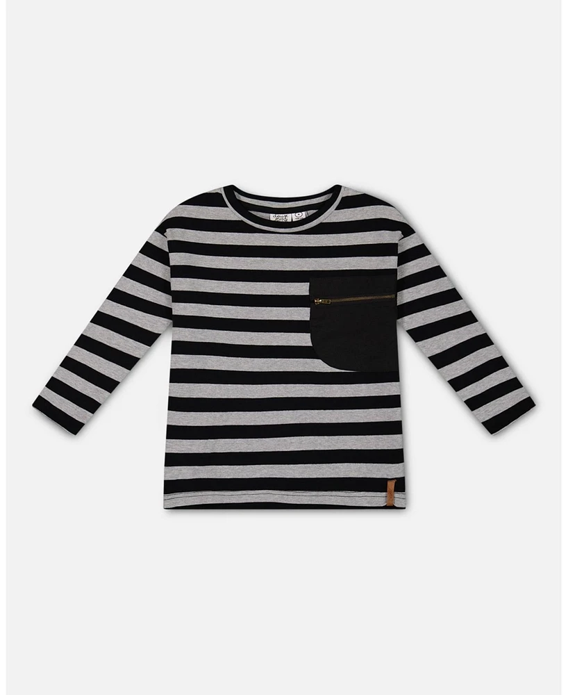 Deux par Big Boys Striped Rib T-Shirt Black