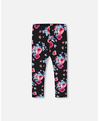 Deux par Big Girls Printed Leggings Black With Roses