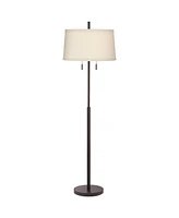 Possini Euro Design Nayla Modern Floor Lamp Standing 62.5" Tall Bronze Steel Slender Column Off White Fabric Tapered Drum Shade Decor for Living Room