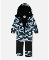 Deux par Big Girls One Piece Snowsuit Black Printed Polar Bears