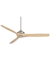 52" Windspun Modern 3 Blade Indoor Ceiling Fan with Remote Control Brushed Nickel Natural Carved Solid Wood for Living Kitchen House Bedroom Family Di