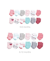 Hudson Baby Baby Girls Grow with Me Cotton Terry Socks, Strawberry, 0-6 and 6-12 Months