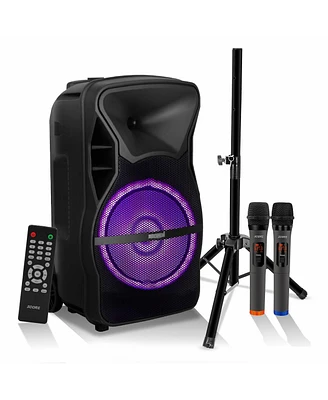 5 Core Party Speaker Portable Pa System 2 Wireless Mic Bluetooth Loud Big Powered Dj Karaoke Machine