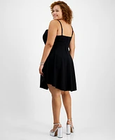 City Studios Trendy Plus Square-Neck Draped Skater Dress