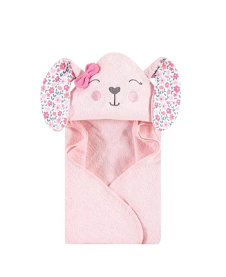 Hudson Baby Infant Girl Cotton Animal Face Hooded Towel, Floral Bunny, One Size