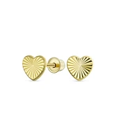 Bling Jewelry Minimalist Tiny Simple10K Yellow Gold Textured Heart Stud Earrings For Women Secure Screw Back 4MM