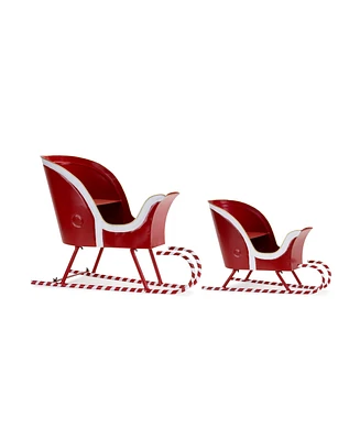 Slickblue Metal Sleigh Decor with Candy Cane Accent (Set of 2)