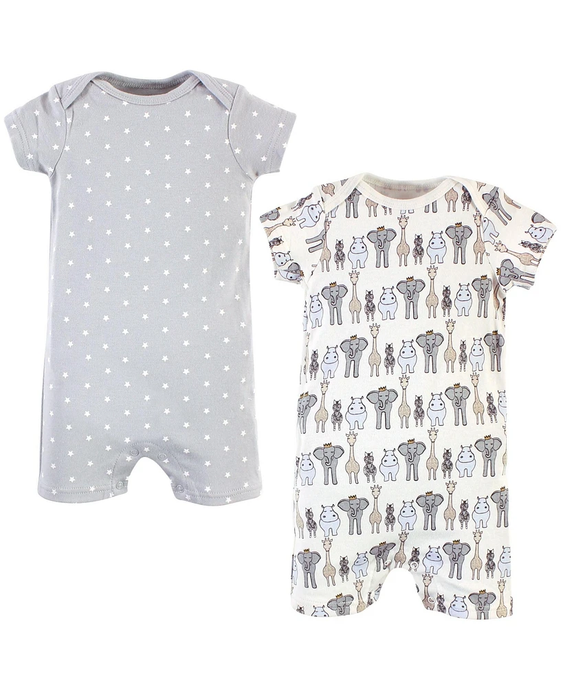Hudson Baby Baby Boys Hudson Cotton Rompers, Royal Safari 2-Pack