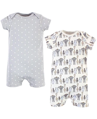 Hudson Baby Baby Boys Hudson Cotton Rompers, Royal Safari 2-Pack