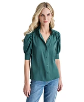 Dkny Jeans Women's Stand Collar Puff-Sleeve Shirt