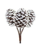 Slickblue Set of 6 Flocked Pine Cone Bundles for Seasonal Decor