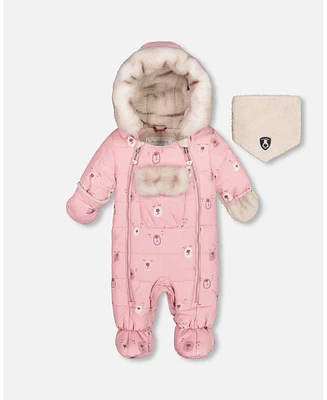 Deux par Baby Girls One Piece Snowsuit Pink Bears Designed For Car Seat