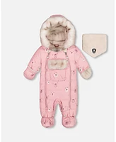 Deux par Baby Girls One Piece Snowsuit Pink Bears Designed For Car Seat