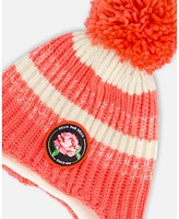 Deux par Girl Peruvian Knit Hat Coral And White - Toddler|Child