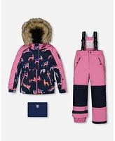 Deux par Big Girls Two Piece Snowsuit Mauve Printed Unicorns