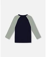 Deux par Big Boys Raglan T-Shirt With Print Sage And Navy