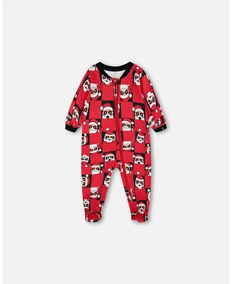 Deux par Baby Boys Organic Cotton One Piece Pajama Red Printed Santa