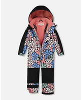 Deux par Big Girls One Piece Snowsuit Printed Retro Flowers Blue