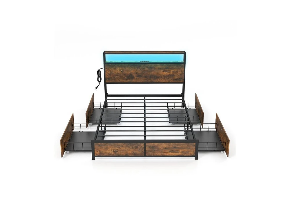 Slickblue Bed Frame with Smart Led Lights and Storage Drawers-Full Size