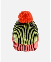 Deux par Girl Knit Hat Black, Lime And Coral - Toddler|Child